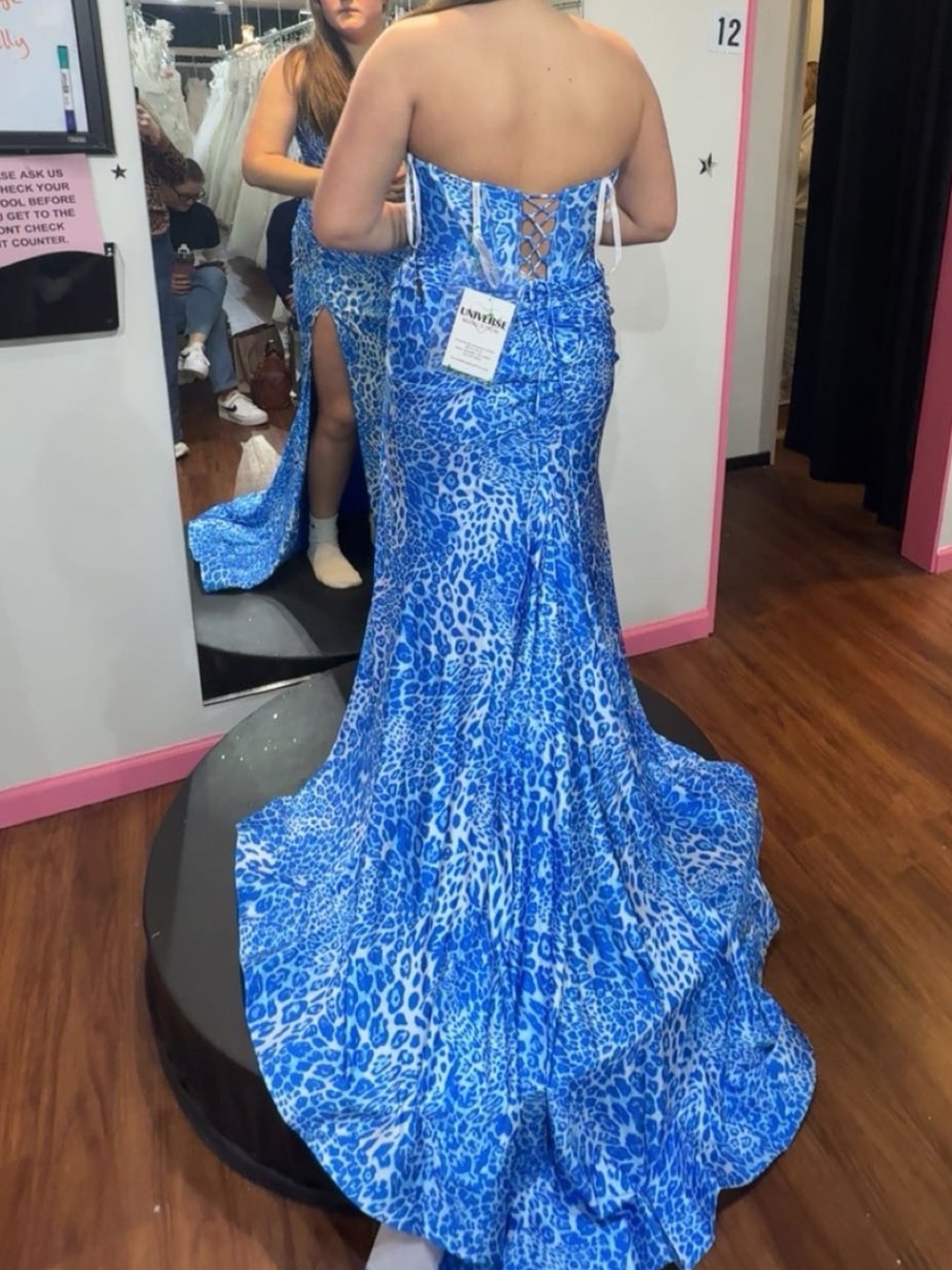 Strapless Blue Leopard Print Prom Dress